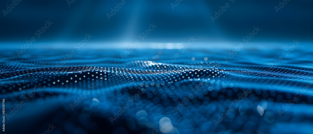 Poster abstract blue glowing surface with bokeh effect.