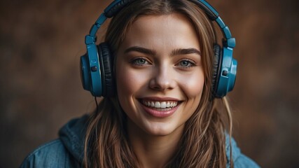 Women listening to music Beautiful Happy Girl Smiling in Headphones