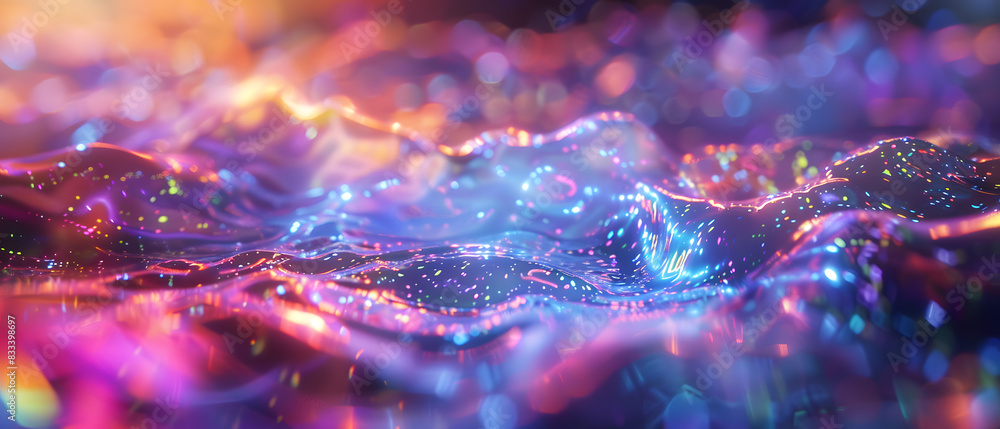 Aufkleber abstract wavy surface with colorful lights and bokeh.