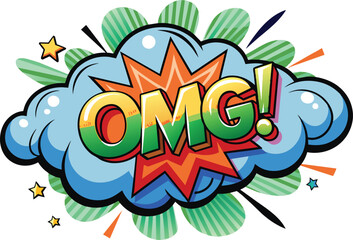 Fototapeta premium Word OMG! inside explosive cloud in comic style, flat illustration, vector illustration.