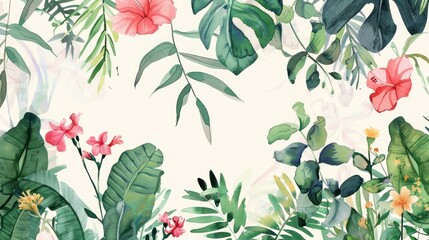 Watercolor botanical garden illustration wallpaper