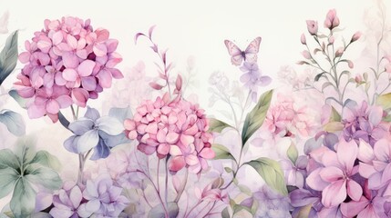 Watercolor botanical garden illustration wallpaper