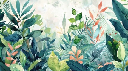 Watercolor botanical garden illustration wallpaper