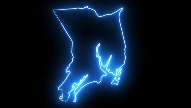 map of Bridgeport in Connecticut with a neon effect that glows blue