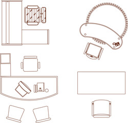 Vector illustration sketch of office desk furniture design drawing with computer for employee working