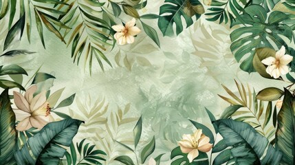 Watercolor botanical garden illustration wallpaper