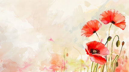 red poppy flower on light pastel