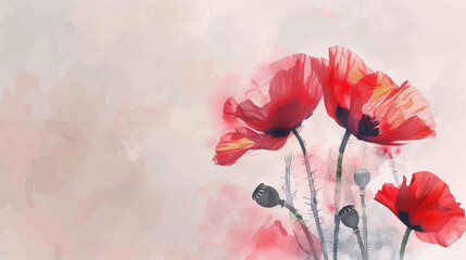 red poppy flower on light pastel
