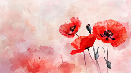 red poppy flower on light pastel