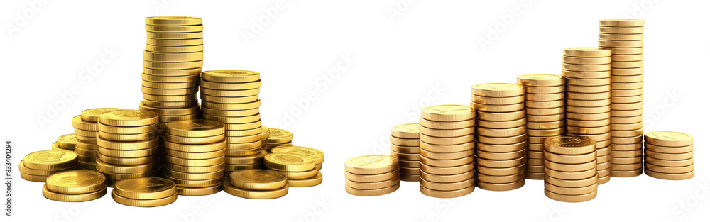 Poster stack of gold coins png element set on transparent background