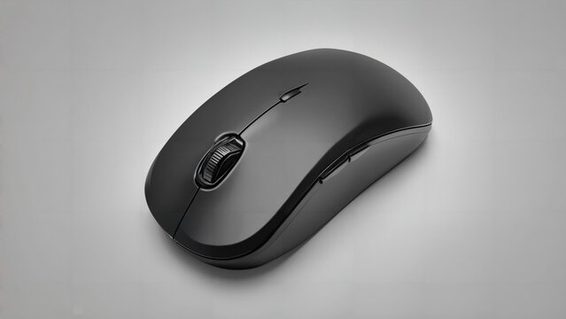 Modern black wireless computer mouse mockup isolated on transparent background, top view