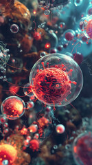 Bacteria and cells close-up 