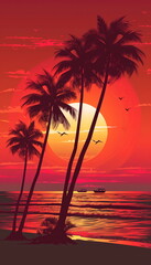 palm silhouette with sunset background