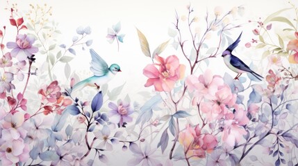 Watercolor botanical garden illustration wallpaper