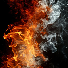 Fototapeta premium fire flames with smoke on a black backgroundDynamic fusion of fiery flames and swirling smoke, capturing the raw power and mesmerizing movement of elemental forces in vivid detail. 