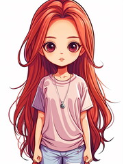 cute girl cartoon with long hair