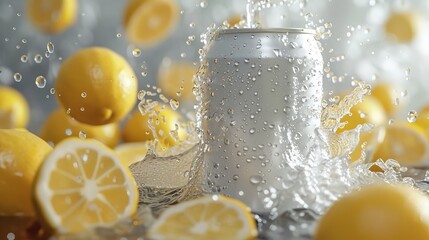 A can of soda is poured over a pile of lemons