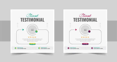Modern client testimonial, customer feedback social media post template layout or web banner design with color variation template