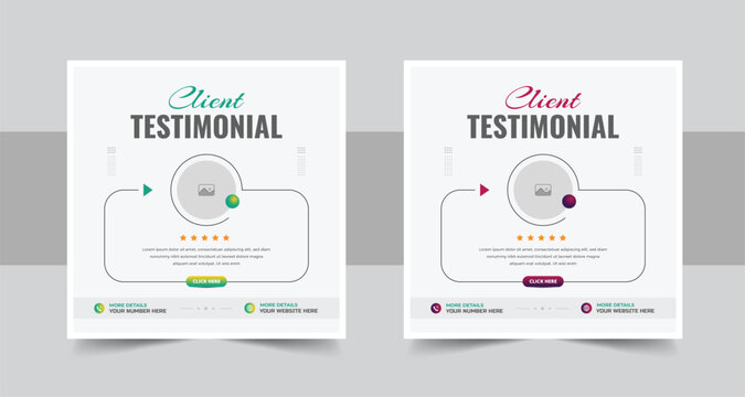 Modern client testimonial, customer feedback social media post template layout or web banner design with color variation template