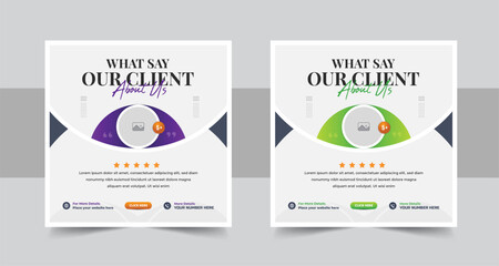 Modern customer feedback or client review square social media post template with photo placeholder