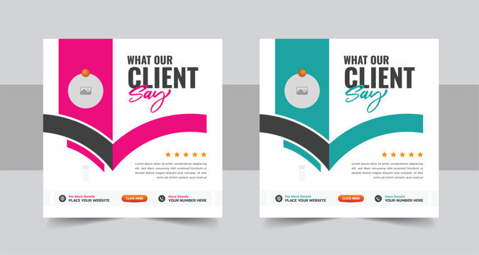 Corporate client testimonial social media post design template or web banner template layout