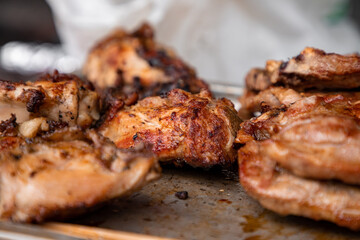BBQ chicken on iron skewer