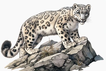 illustration Snow leopard on a rocky