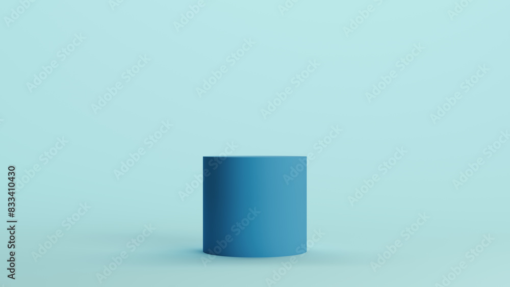 Poster blue cylinder geometric shape face solid structure soft tones mint background 3d illustration render