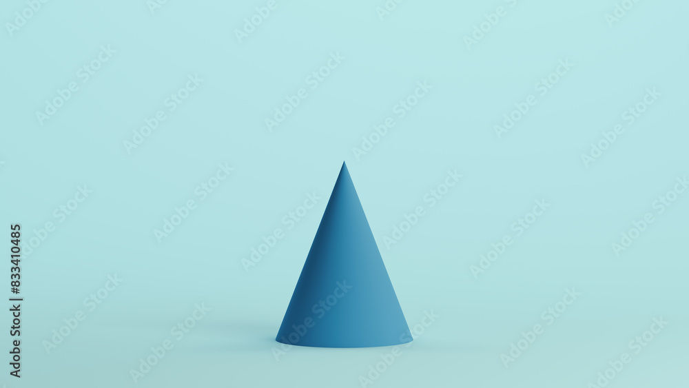 Poster blue cone geometric shape face solid structure soft tones pale background 3d illustration render dig
