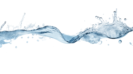Isolated water splash in transparent background with blue bubbles and flowing motion	
