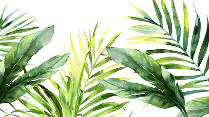 Fototapeta premium Green leaves of different plants on a black background.