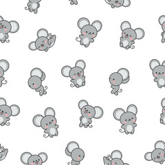 Cute kawaii mouse. Seamless pattern. Cartoon happy baby rat characters. Hand drawn style. Vector drawing. Design ornaments.