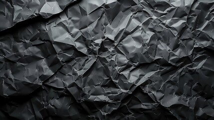 Close-up of black crumpled paper texture, perfect for backgrounds, abstract designs, and artistic projects in high resolution.