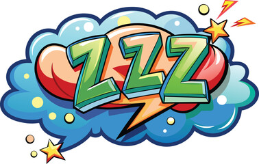 Word ZZZ inside explosive cloud in comic style, flat illustration, vector illustration.