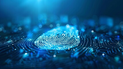 Digital Fingerprint Scan in Shiny Blue on Blue Background