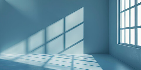 Fototapeta premium Serene blue room with sunlight through window