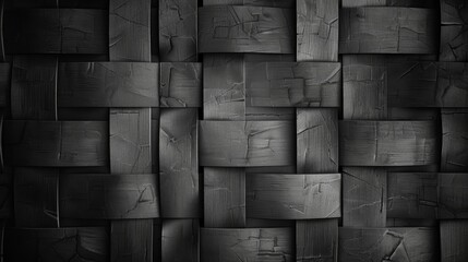 Dark woven texture background featuring a pattern of interwoven strips, providing a sleek and modern design for various creative projects.