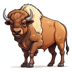 Fototapeta premium An ox in cartoon style. Cute bull isolated on white background. Watercolor drawing, hand-drawn bison in watercolor. illustration.