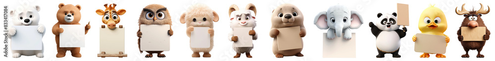 Poster 3d characters png element set on transparent background