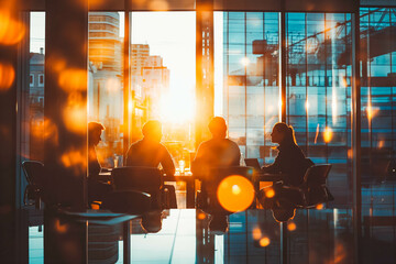 A group of coworkers having a brainstorming session in a sun-drenched boardroom, fueled by creativity and collaboration.