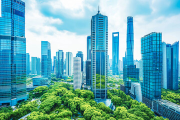 Obraz premium A panoramic view of a modern city skyline with sleek skyscrapers and futuristic architecture, representing progress and innovation.