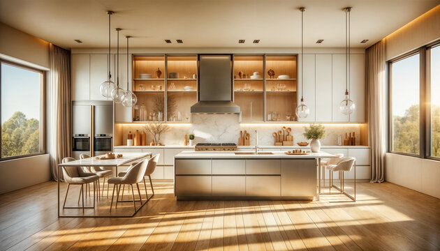 Una cucina moderna dal design minimalista e dai toni caldi della terra