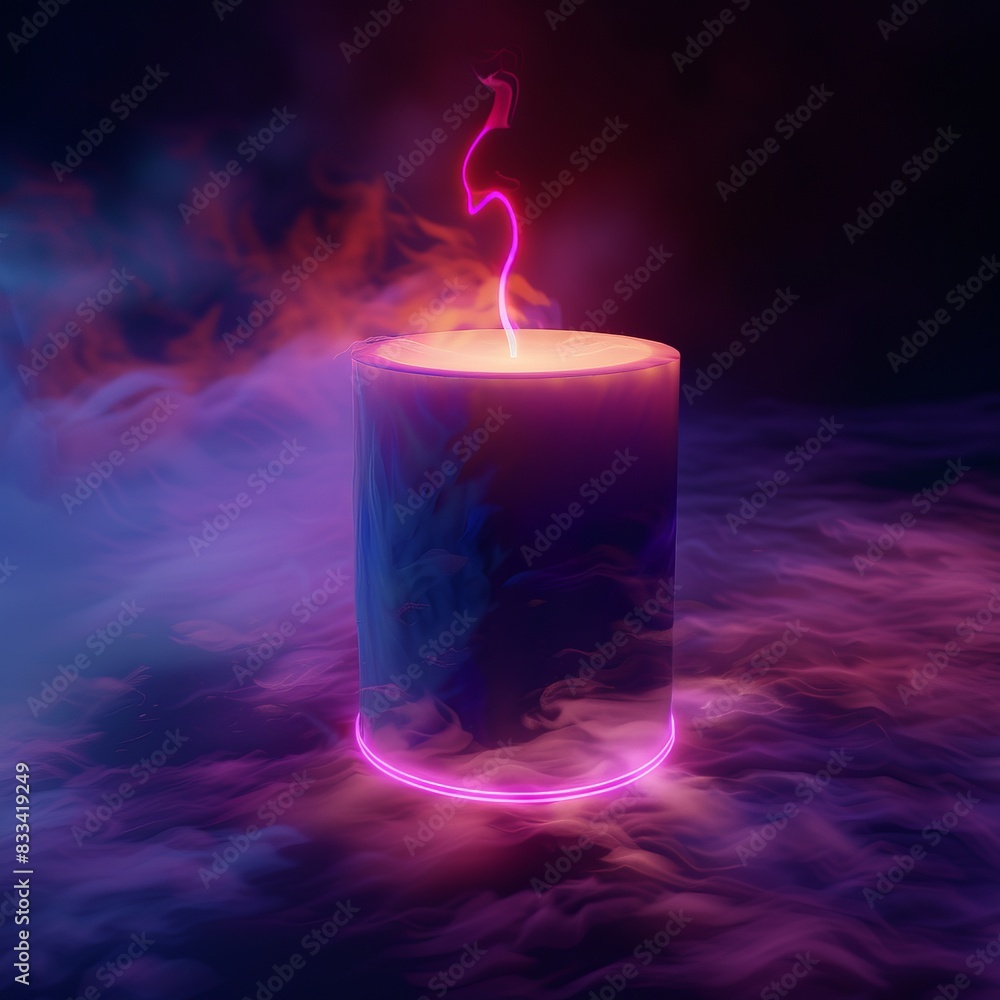 Poster 3d candle with neon light fog.