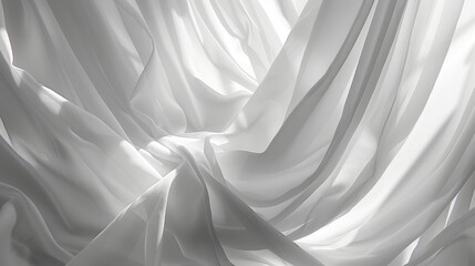 Fototapeta premium White curtain waving and casting gentle shadows fabric forming graceful curved patterns Abstract backdrop isolated with room for text