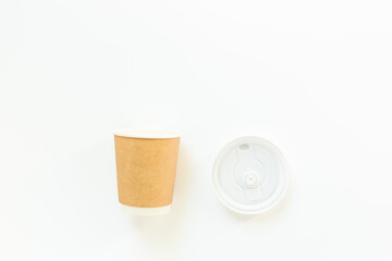 Recyclable coffee paper cup, top view. Eco-friendly zero waste products