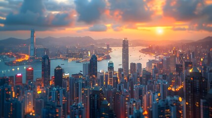 Fototapeta premium Vibrant Cityscape at Tilted Angle during Stunning Twilight Skyline