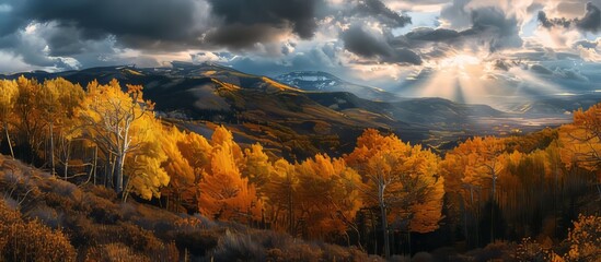 Beautiful panoramic mountain autumn. Generative AI