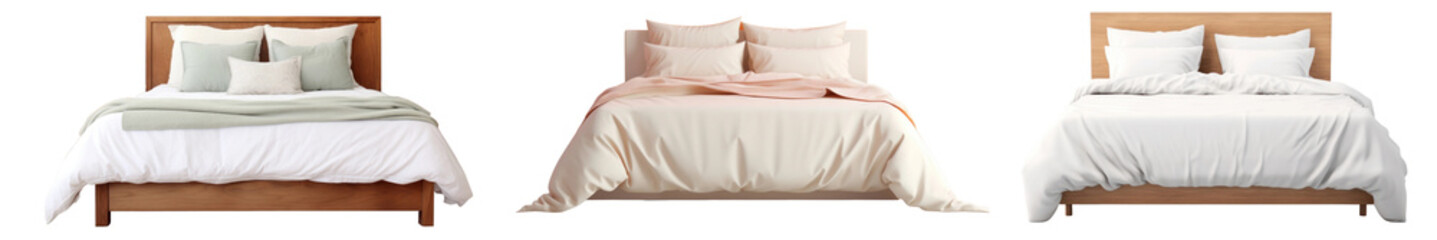 Bed in bedroom png element set on transparent background