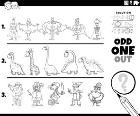 Fototapeta premium odd one out game with cartoon characters coloring page