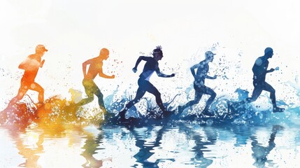 Obraz premium A group of people swimming in the water, great for stock photos and illustrations